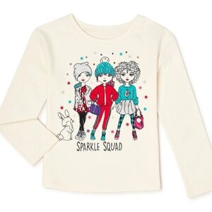 Garanimals Cream Long Sleeve Tee with Sparkle Squad Graphic